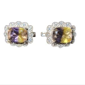 Ametrine, Zircon and Sterling Silver Latch-Back Post Earrings